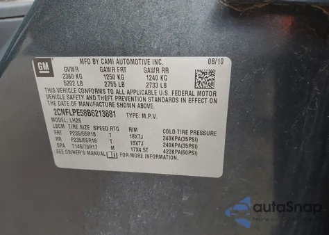 2011 Chevrolet Equinox 2Lt z USA, uszkodzony, nr VIN 2CNFLPE58B6213881